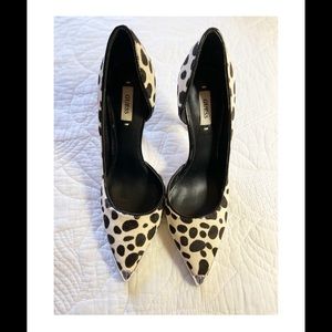 Guess cow print pony hair high heels